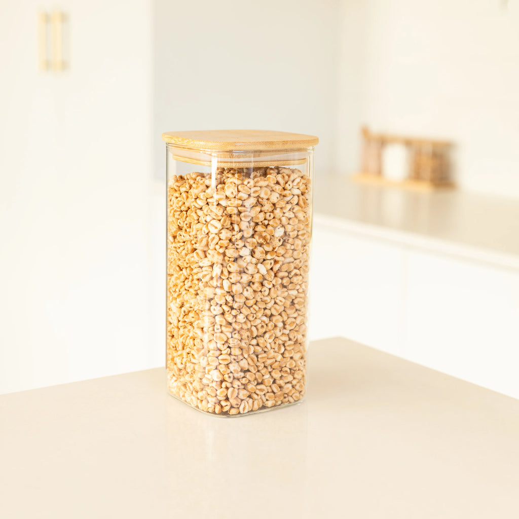 Square Glass and Bamboo Storage Jar - 1.75L