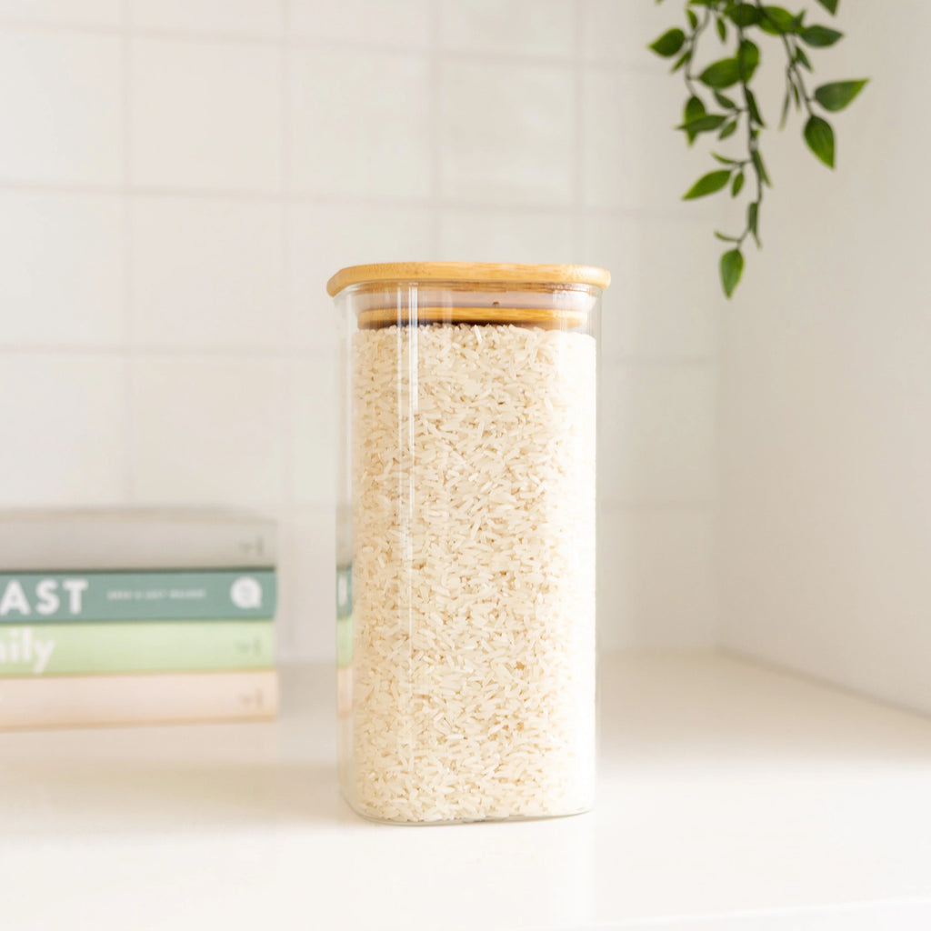 Square Glass and Bamboo Storage Jar - 1.75L