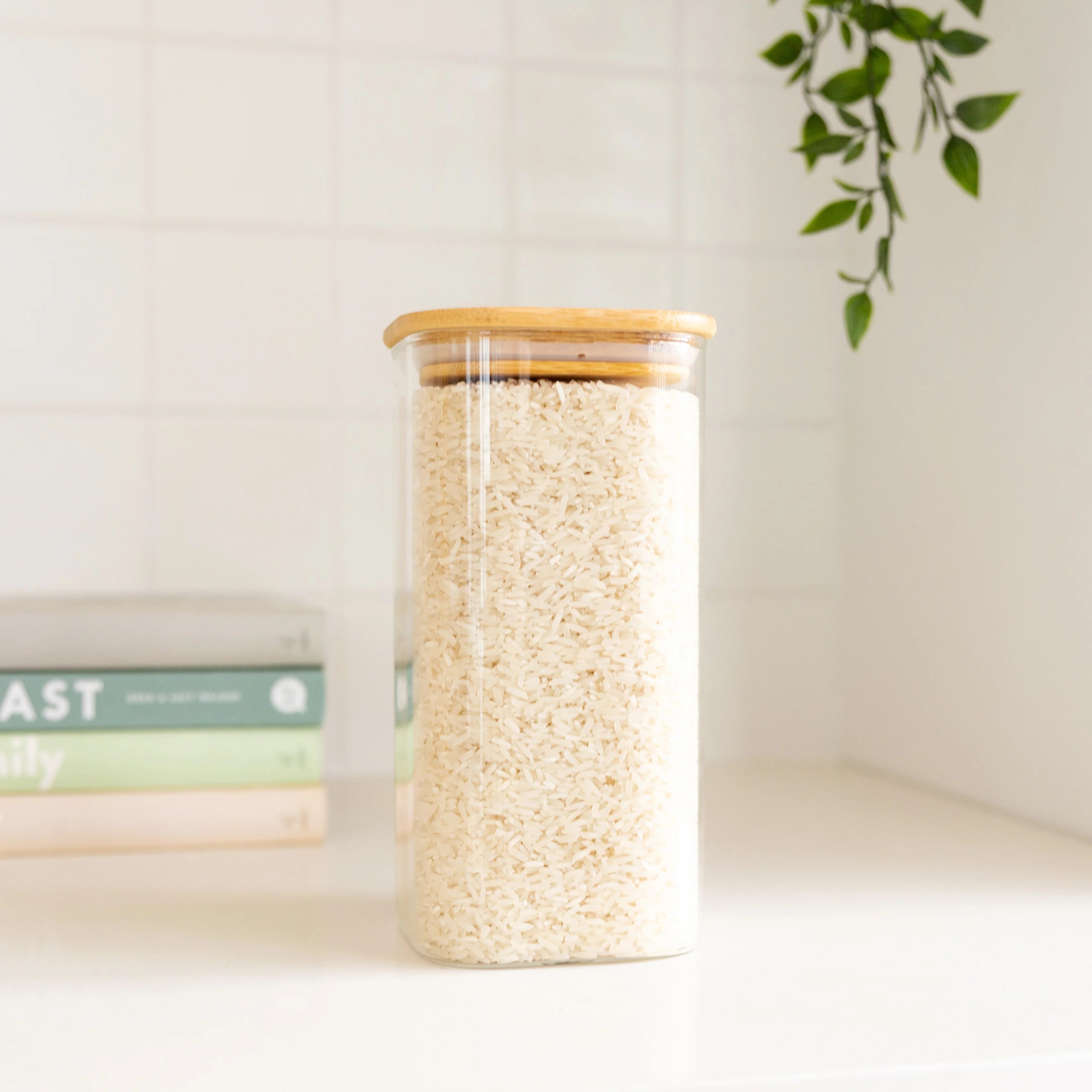 Square Glass and Bamboo Storage Jar - 1.75L