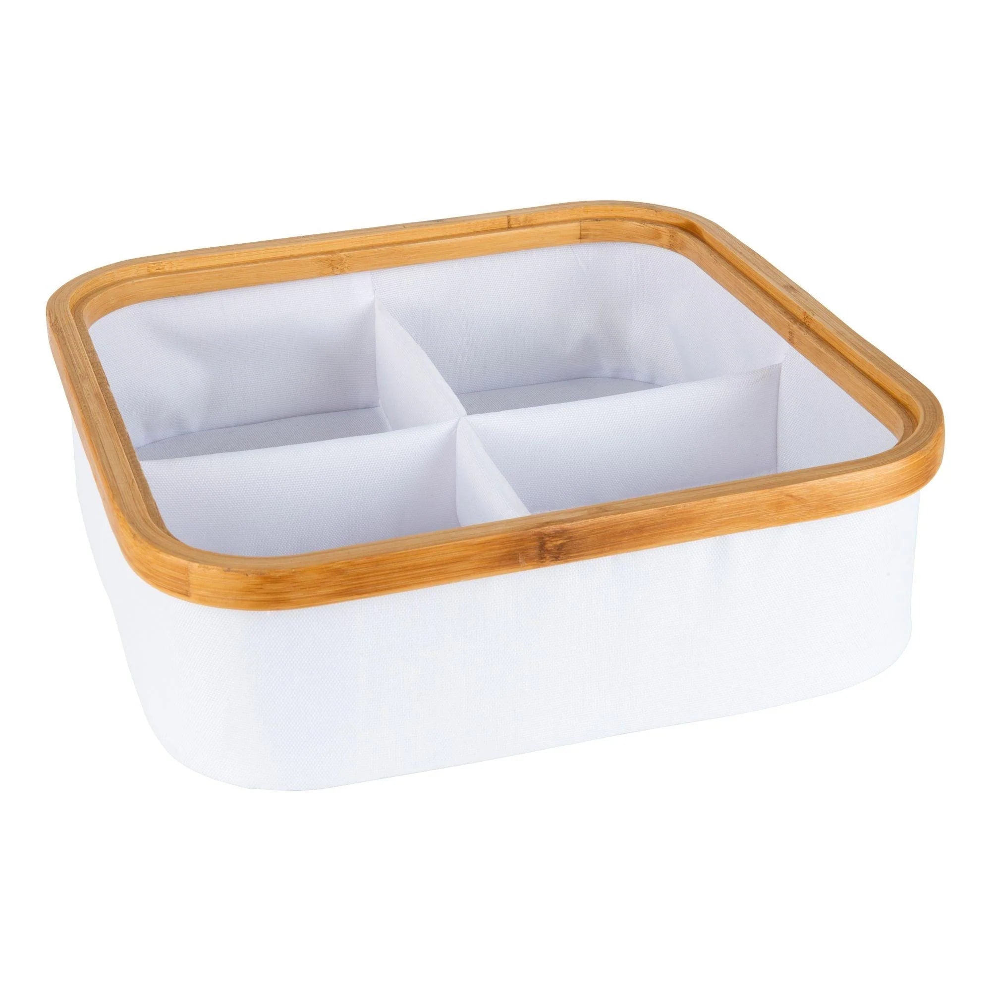 White Fabric Bamboo Linen Storage Basket with Dividers