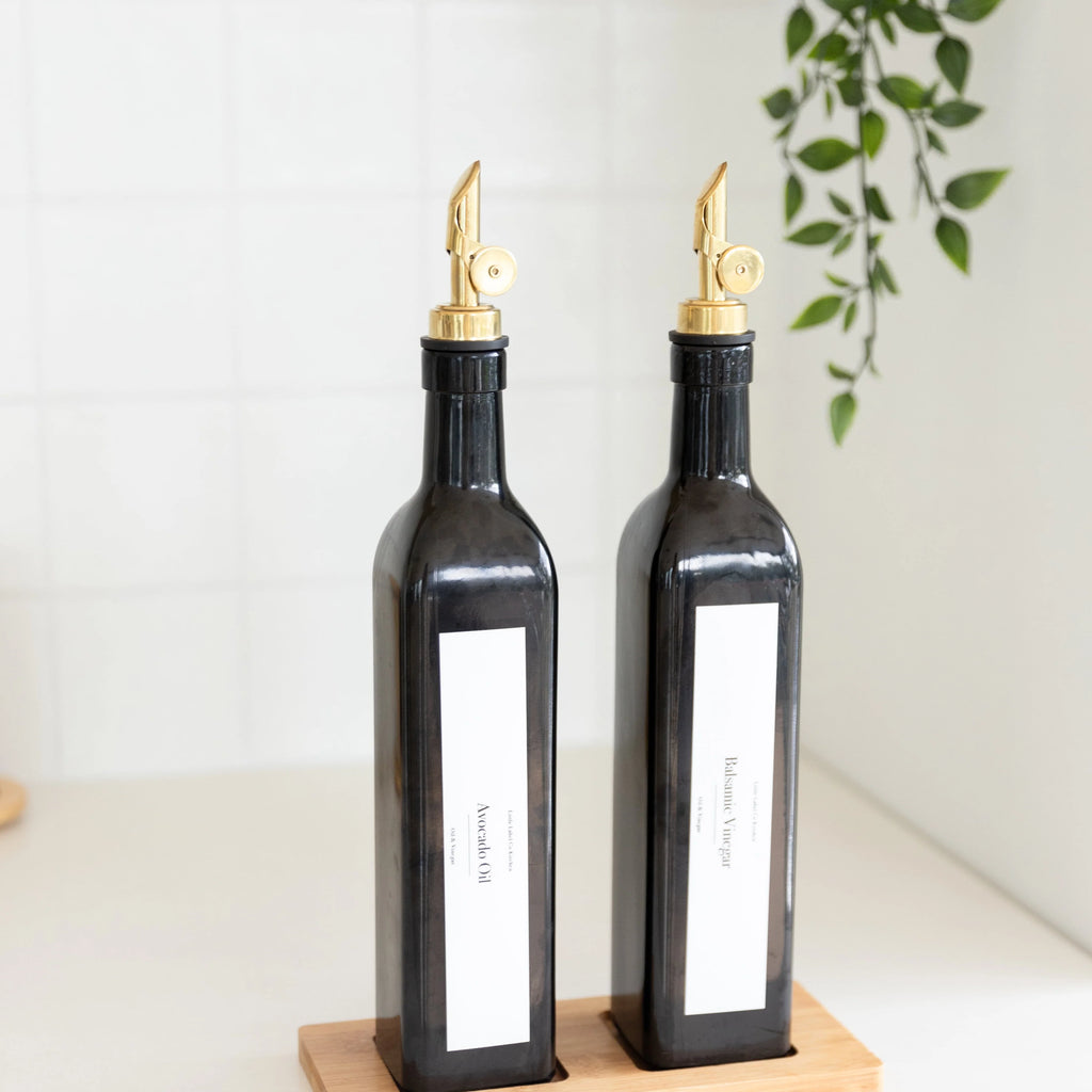 Black Oil & Vinegar Bottle with Gold Pourer - 500ml