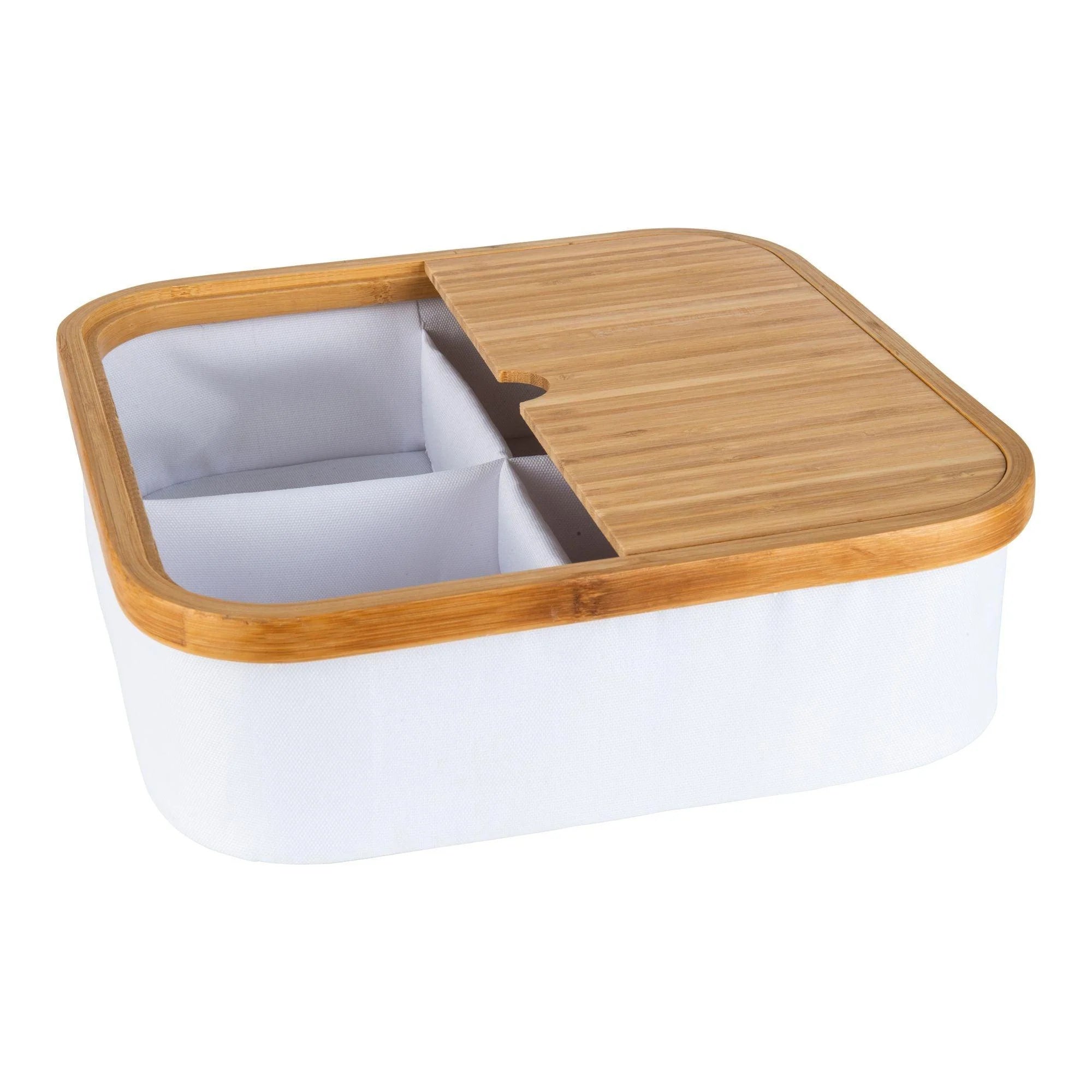 White Fabric Bamboo Linen Storage Basket with Dividers