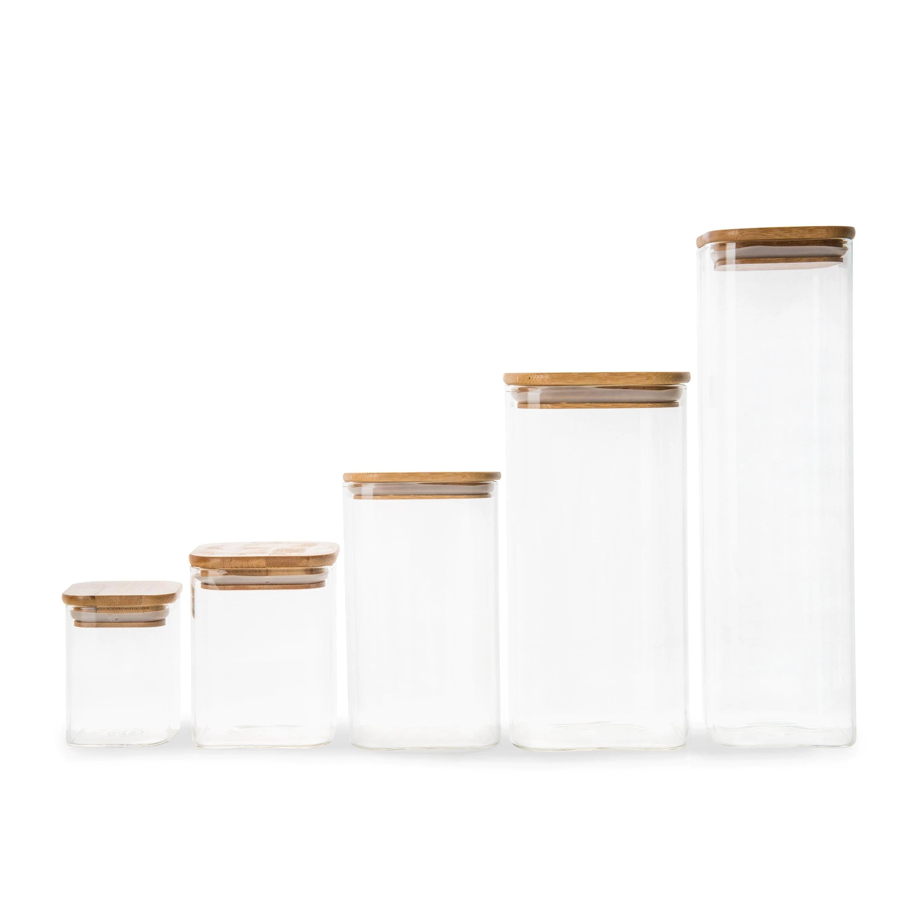 Square Glass and Bamboo Storage Jar - 1.75L