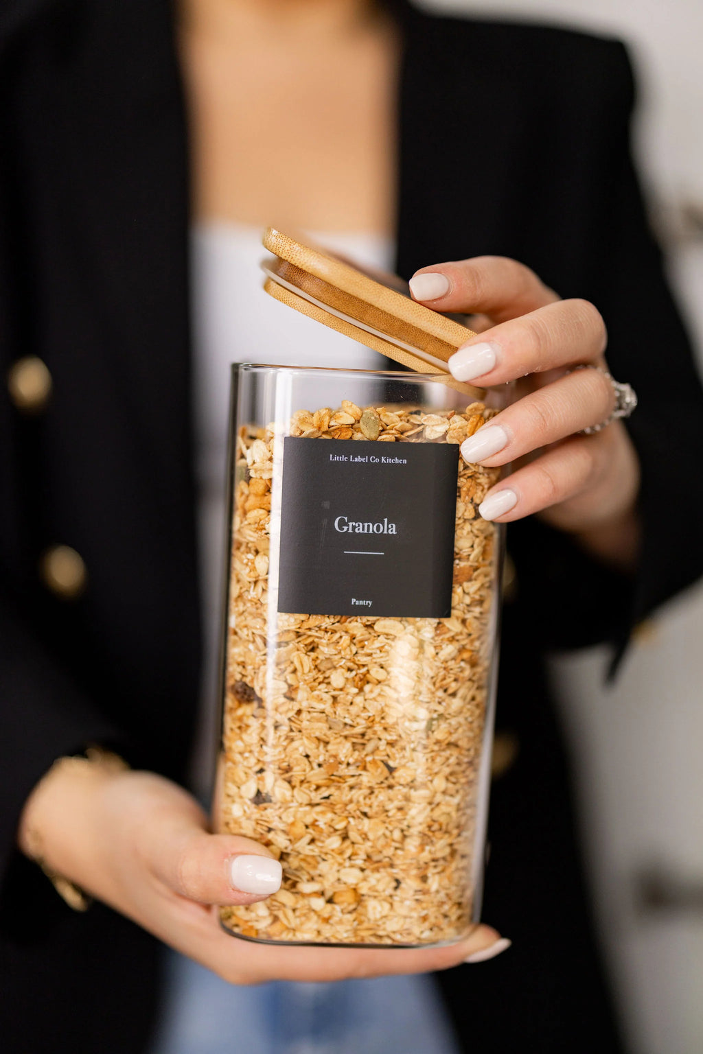 Square Glass and Bamboo Storage Jar - 1.75L