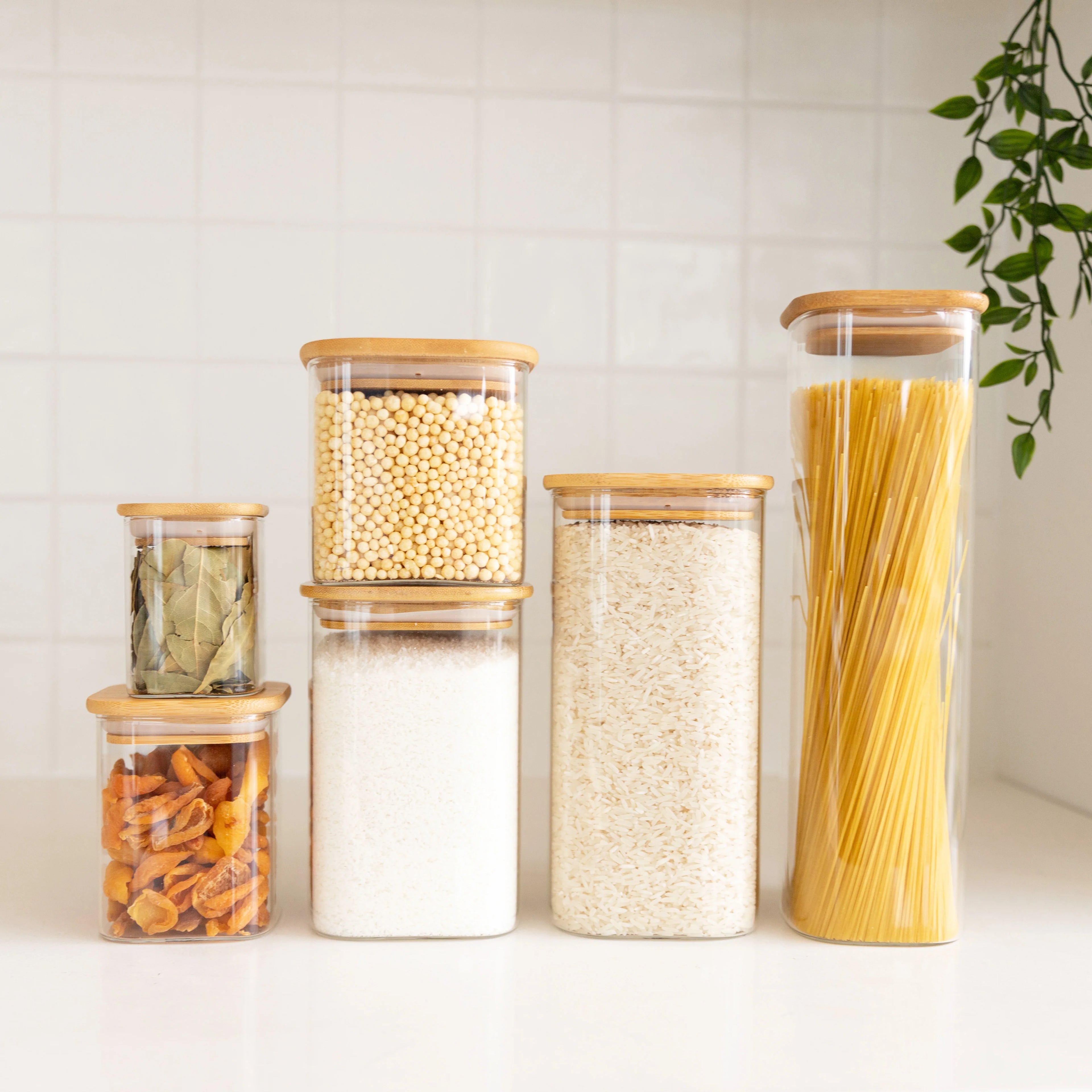 Square Glass and Bamboo Storage Jar - 1.75L